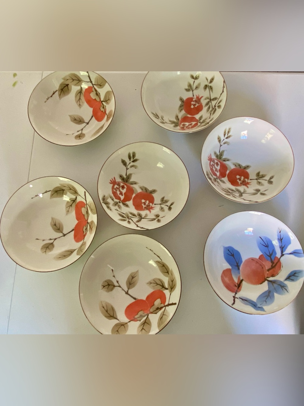 Set of 7 MIYA Brand Ceramic Fruit Pattern Round Serving Bowls Glossy Finish NWT